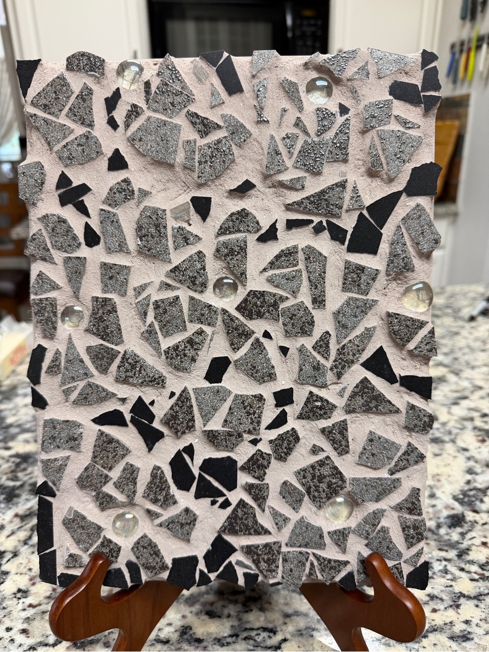 Handmade Pink Mosaic Mixed Media Wall Art - Contemporary Abstract Tile Design